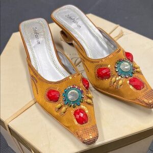 John Fashion Women's Embellished Mustard Mules